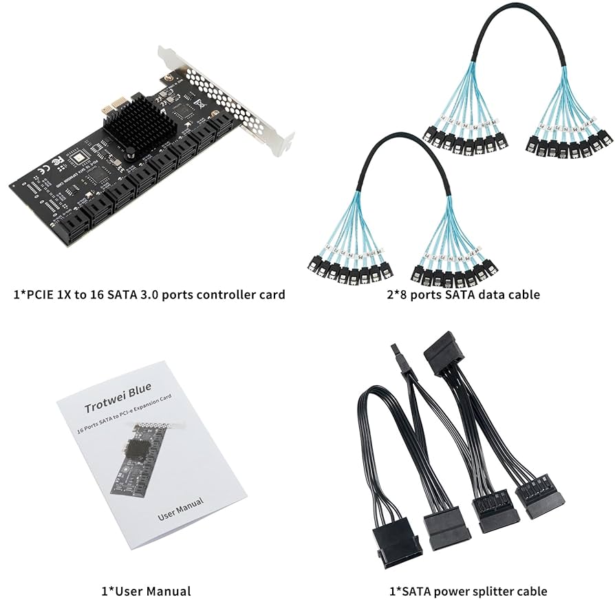 Amazon.co.jp: SATA 拡張カード PCIe X1 - 16ポート SATA3.0 SSD